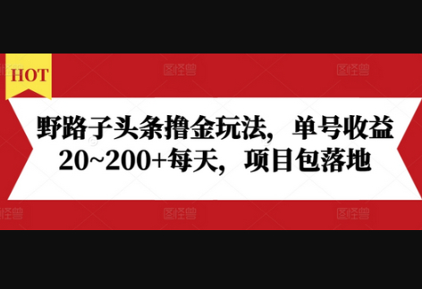 野路子头条撸金玩法，单号收益20~200+每天，项目包落地-柏焕网-专注分享网络赚钱-创业副业项目-源码和软件分享