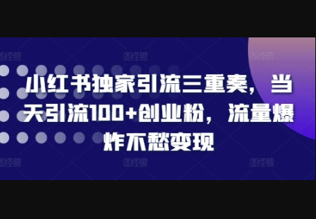 小红书独家引流三重奏，当天引流100+创业粉，流量爆炸不愁变现-柏焕网-专注分享网络赚钱-创业副业项目-源码和软件分享