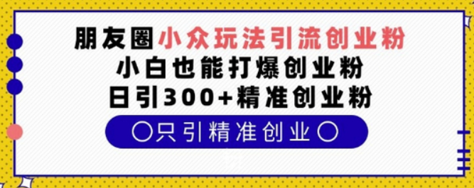 朋友圈小众玩法引流创业粉，小白也能打爆创业粉，日引300+精准创业粉-柏焕网-专注分享网络赚钱-创业副业项目-源码和软件分享