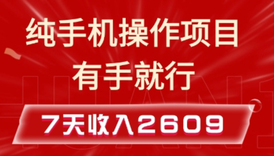 纯手机操作的小项目，有手就能做，7天收入2609+实操教程-柏焕网-专注分享网络赚钱-创业副业项目-源码和软件分享